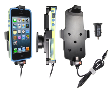Brodit Aktiv hållare med USB-kabel och cigg-adapter, Apple iPhone 5/5C/5S/SE i gruppen Billjud / Smartphone i bil / Mobilhållare hos Winn Scandinavia AB (240521500)