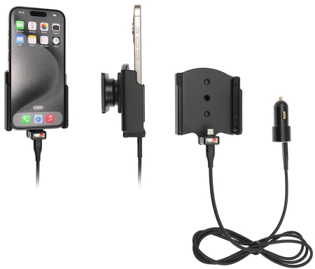 Brodit Aktiv hållare med USB-kabel och cigg-adapter, Apple iPhone 15/15 Pro i gruppen Billjud / Smartphone i bil / Mobilhållare hos Winn Scandinavia AB (240721369)