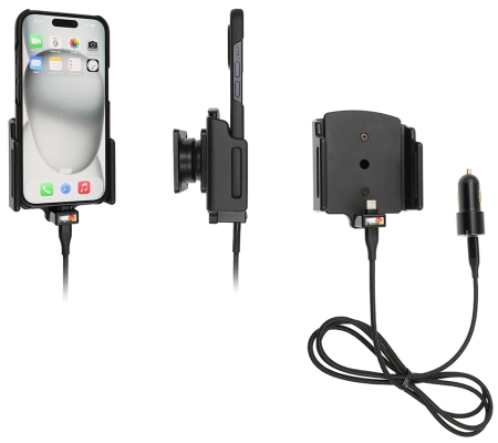 Brodit Aktiv hållare med USB-kabel och cigg-adapter, Apple iPhone 15/15 Pro/16/16 Pro/16e i gruppen Billjud / Smartphone i bil / Mobilhållare hos Winn Scandinavia AB (240721370)
