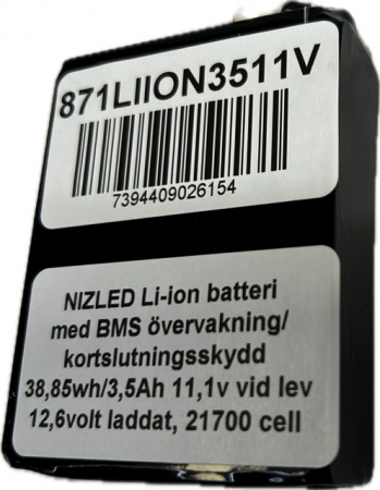 Li-ion batteri 12,6 (11,1) volt 3,5Ah med BMS, (batteri till E30D/E60D lampan) i gruppen Hemmaljud hos Winn Scandinavia AB (871LIION3511V)
