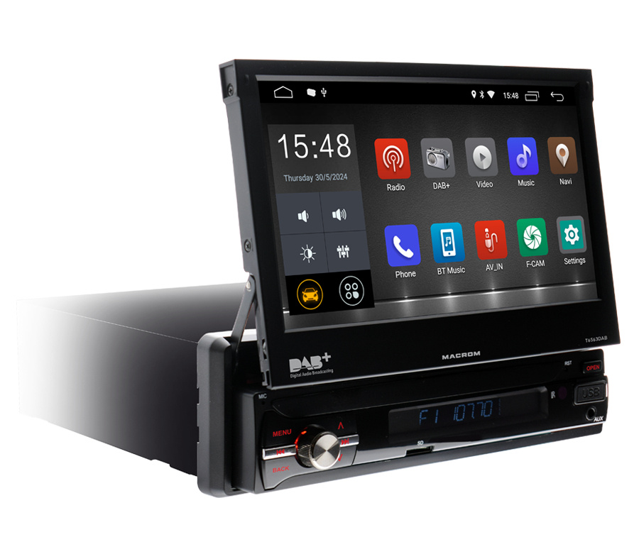Macrom M-T6563DAB bilstereo med motoriserad skärm, Android 10 & mer