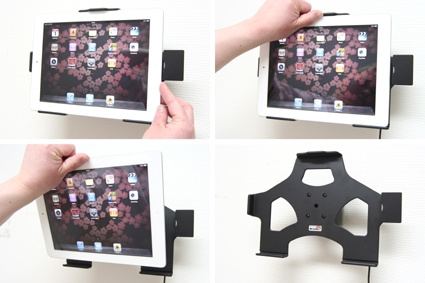 Brodit Aktiv hållare med USB-kabel och cigg-adapter, Apple iPad 2 (A1395, A1396, A1397)/3rd Gen (A1416, A1430, A1403)