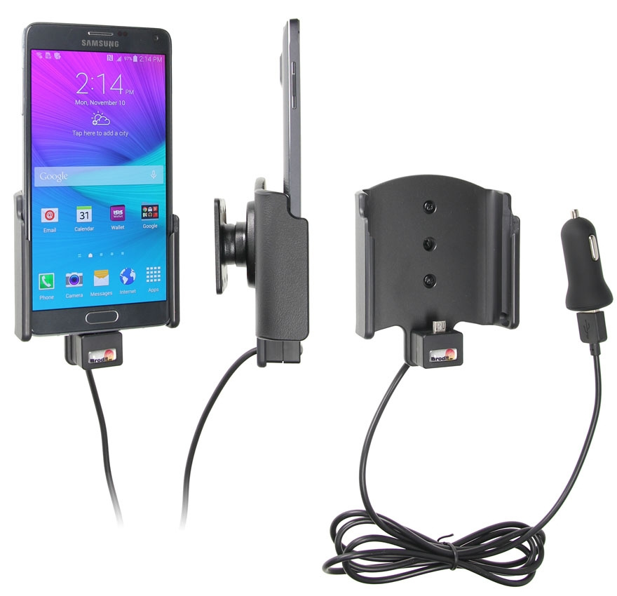 Brodit Aktiv hållare med USB-kabel och cigg-adapter, Samsung Galaxy Note 4 