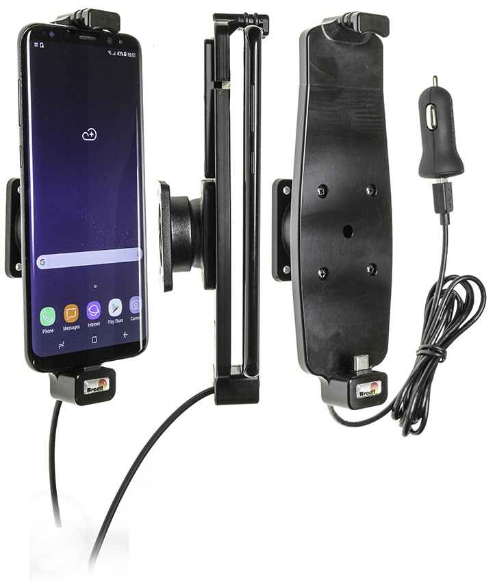 Brodit Aktiv hållare med USB-kabel och cigg-adapter, Samsung Galaxy S10+/S8+/S9+