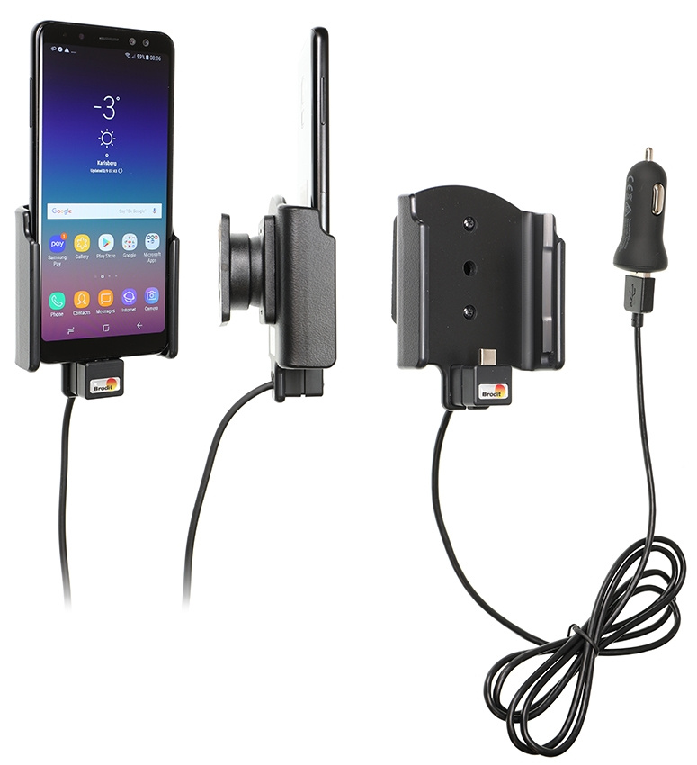 Brodit Aktiv hållare med USB-kabel och cigg-adapter, Samsung Galaxy A8 (2018) 