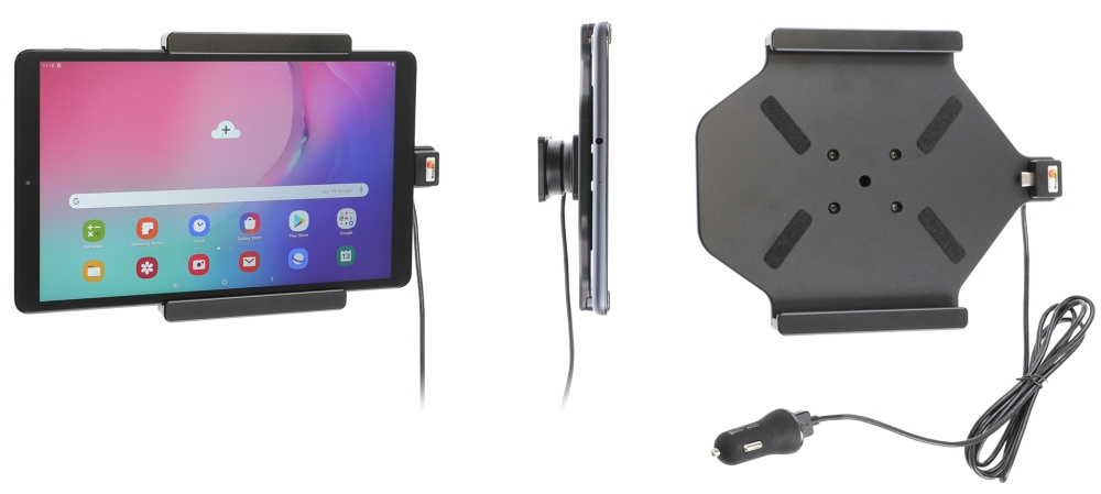 Brodit Aktiv hållare med USB-kabel och cigg-adapter, Samsung Galaxy Tab A 10.1 (2019) SM-T510/SM-T515 