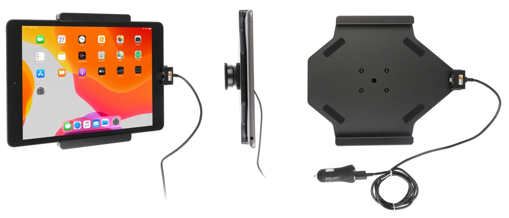 Brodit Aktiv hållare med USB-kabel och cigg-adapter, Apple iPad 10.2 7th Gen (A2197, A2198, A2200)/8th Gen (A2428, A2429, A2430, A2270)/9th Gen (A2602, A2603, A2604, A2605)