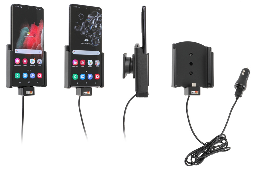 Brodit Aktiv hållare med USB-kabel och cigg-adapter, Samsung Galaxy S20 Ultra 5G (SM-G988B)/S21 Ultra 5G SM-G9988/DS