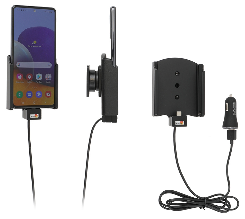 Brodit Aktiv hållare med USB-kabel och cigg-adapter, Samsung Galaxy A72 SM-A725F/DS 