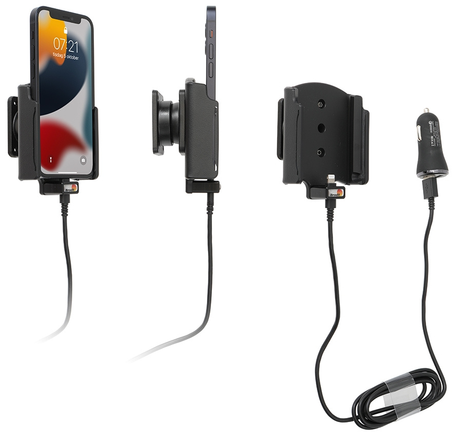 Brodit Aktiv hållare med USB-kabel och cigg-adapter, Apple iPhone 13 Mini 