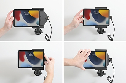 Brodit Aktiv hållare med USB-kabel och cigg-adapter, Apple iPad Mini 6th Gen (A2567, A2568, A2569)/7th Gen 2024 (A2995, A2996)