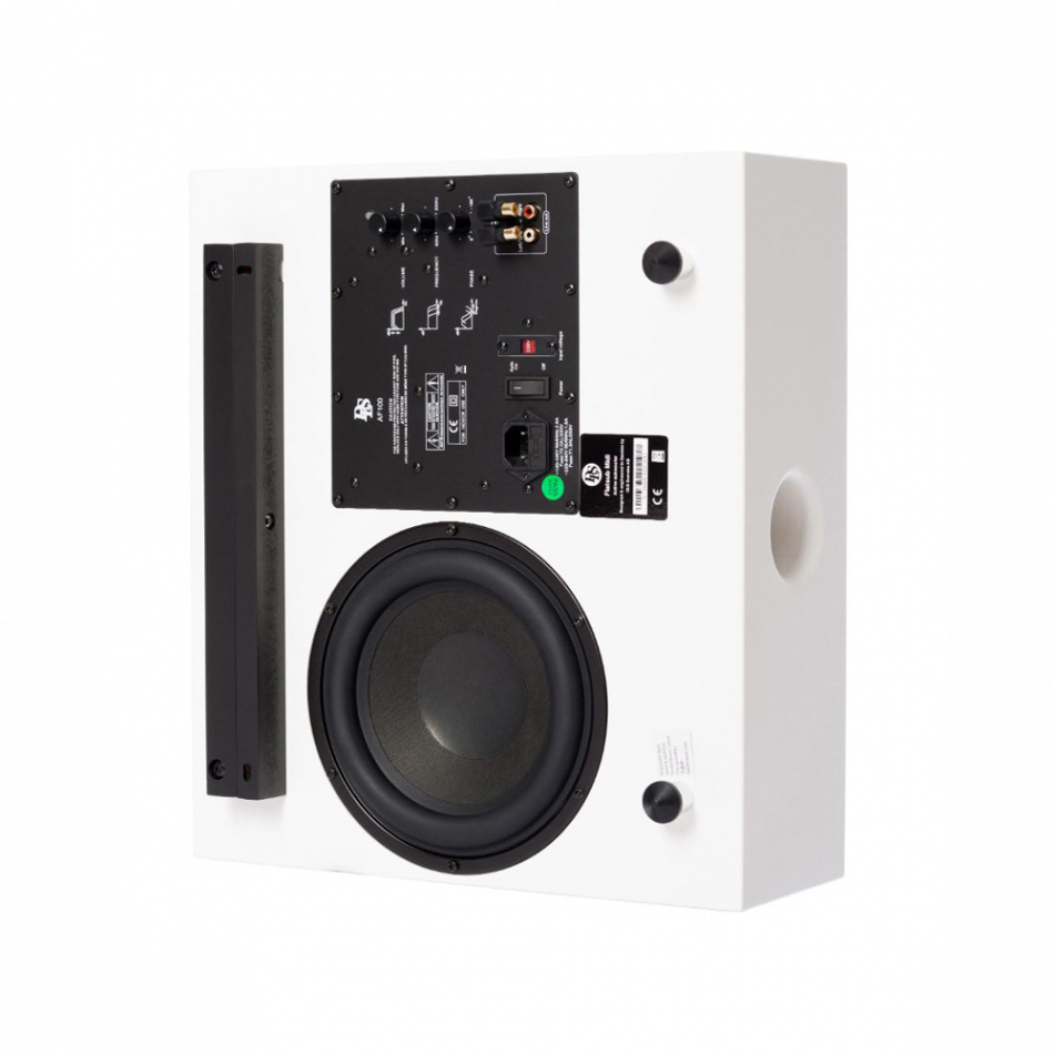 DLS Flatsub Midi vägghängningsbar aktiv subwoofer, mattvit