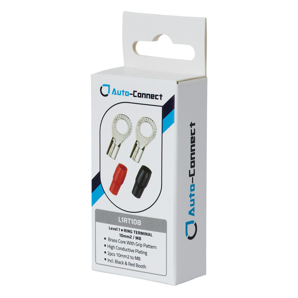 Auto-Connect röd och svart ringkabelsko M8, 10 mm²