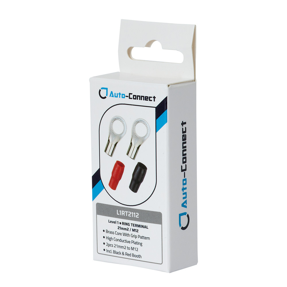 Auto-Connect röd och svart ringkabelsko M12, 21 mm²