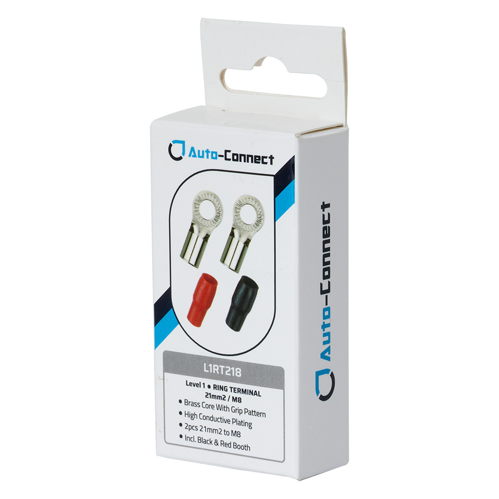 Auto-Connect röd och svart ringkabelsko M8, 21 mm²
