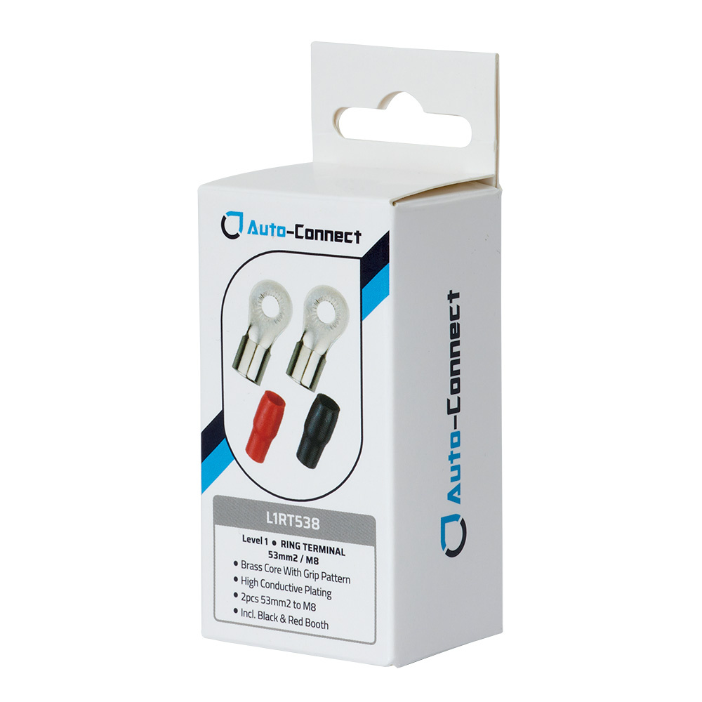 Auto-Connect röd och svart ringkabelsko M8, 53 mm²