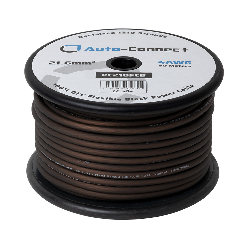 Auto-Connect svart strömkabel OFC 21.6mm², metervara