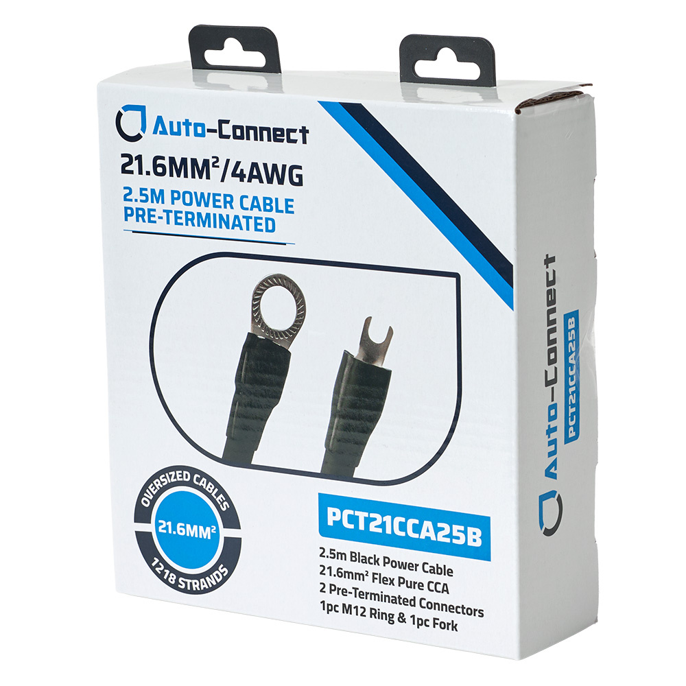 Auto-Connect 2.5 meter strömkabel CCA 21.6mm², svart