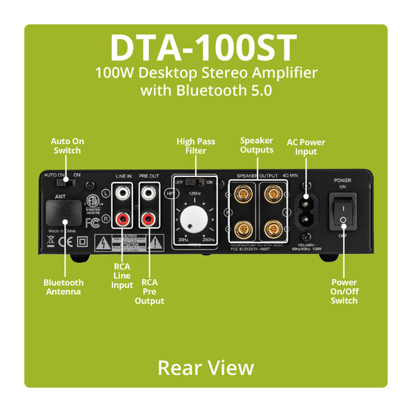 Dayton Audio DTA-100ST förstärkare med Bluetooth & högpassfilter