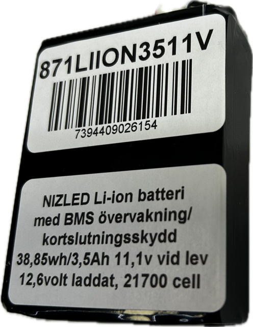 Li-ion batteri 12,6 (11,1) volt 3,5Ah med BMS, (batteri till E30/E60 lampan)
