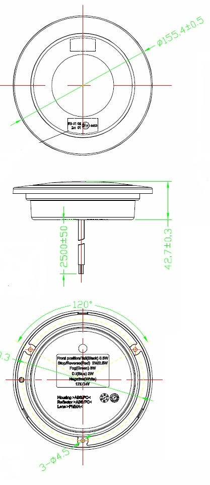 Strands Red Eye Baklampa Bak/Broms/Blinkers,24 LED 10-30V. 2,5M Kabel.