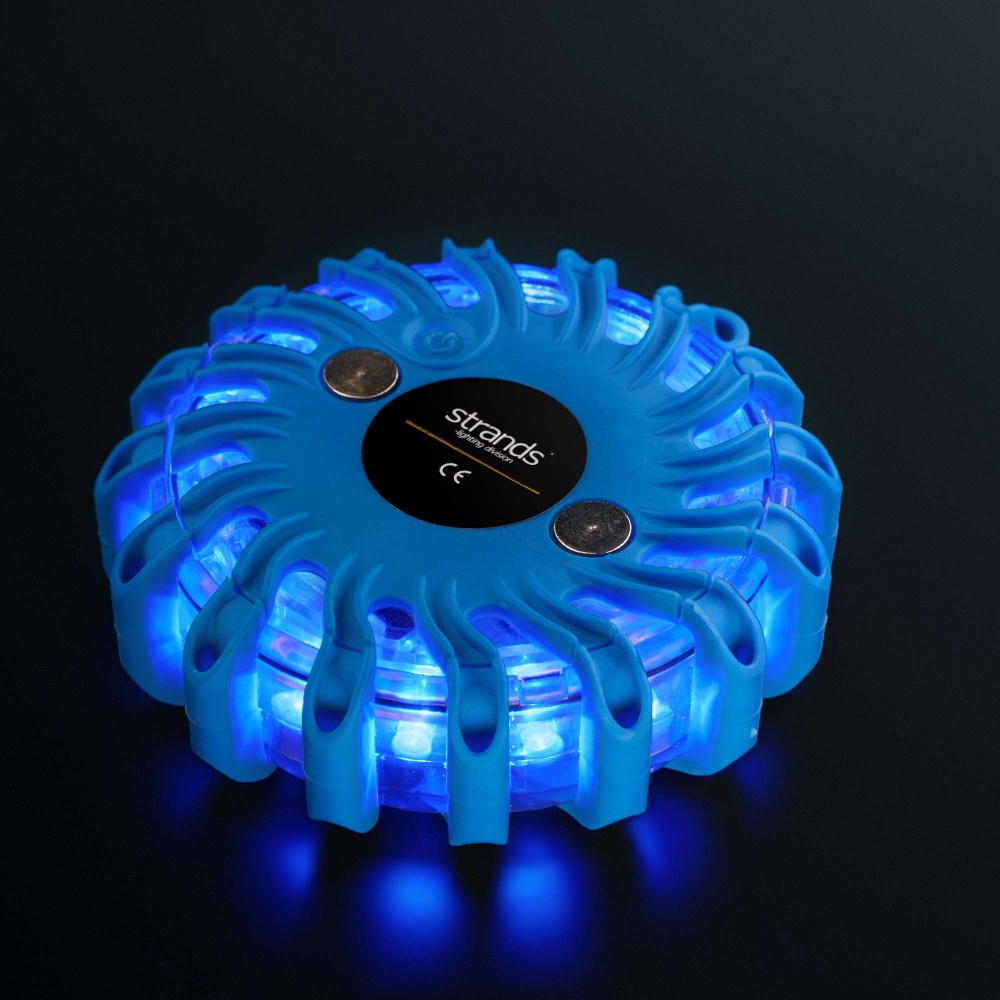 Strands Varning/Riktat Blixtljus Pucken Blå LED, 6-Pack I Väska