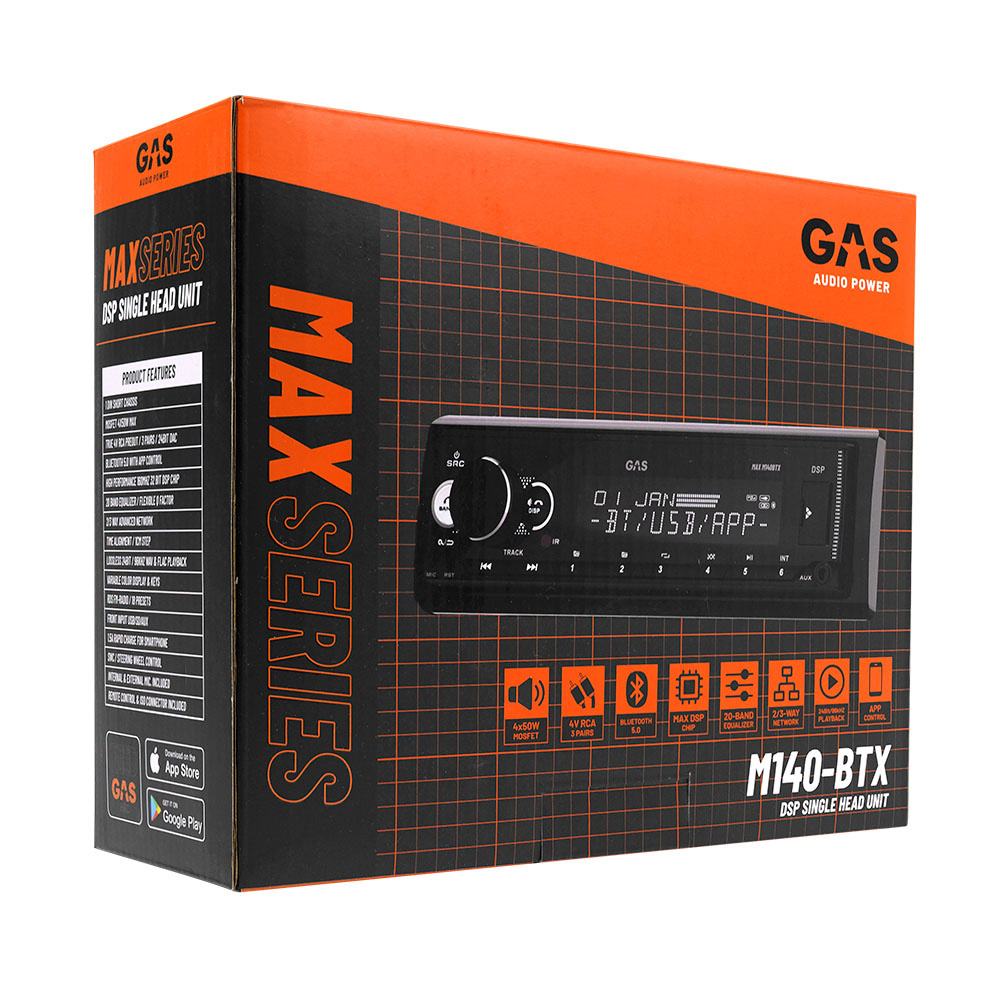 GAS MAX M140-BTX bilstereo med Bluetooth, 32-bit DSP och 3 par (4V) lågnivå