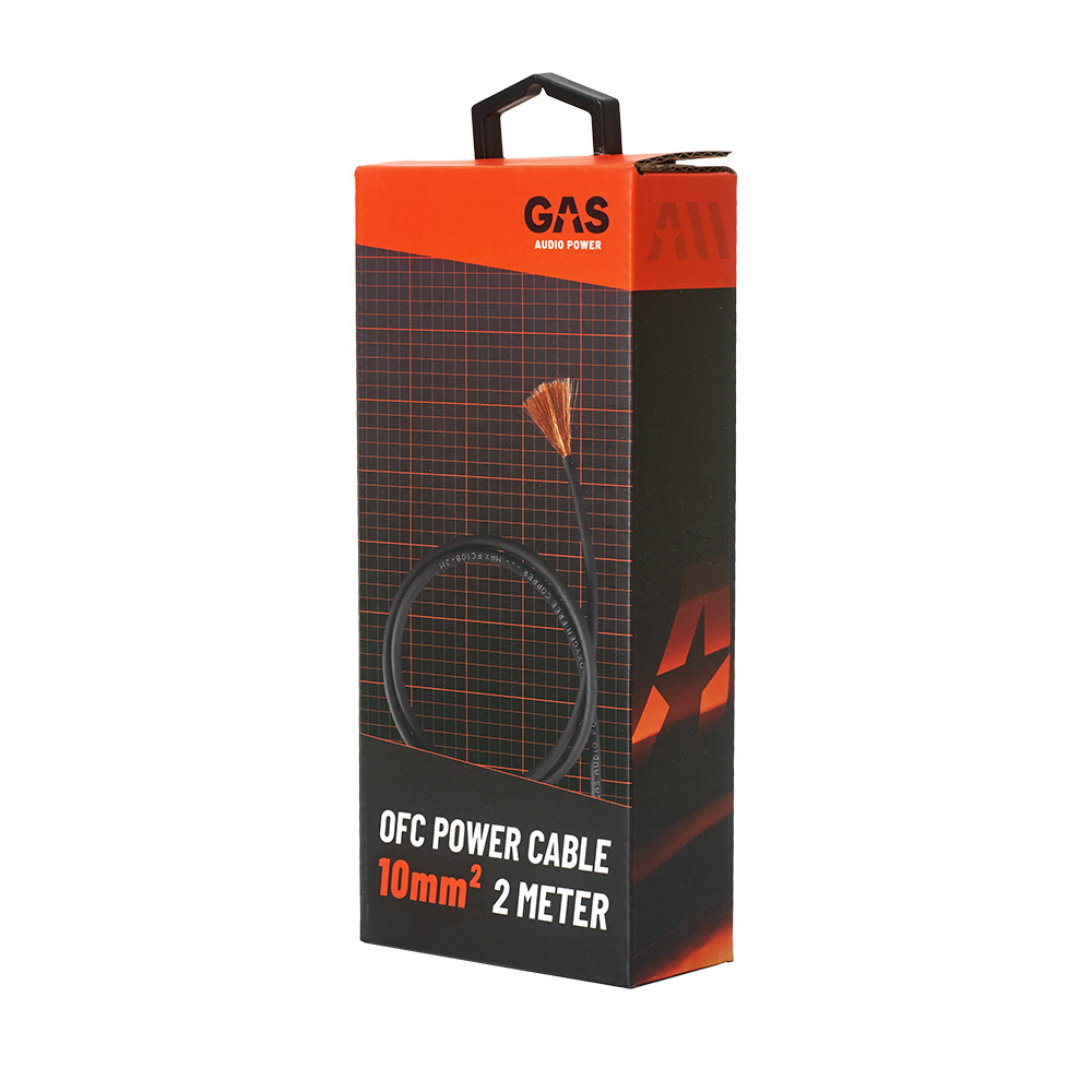 GAS MAX svart 10mm² OFC-strömkabel, 2 meter