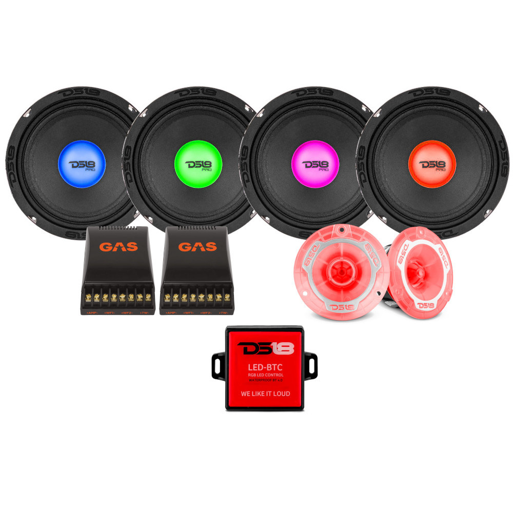 4-pack DS18 PRO-X6.4RGBCAP med PRO-TW1L, SPL-kit med RGB LED-belysning