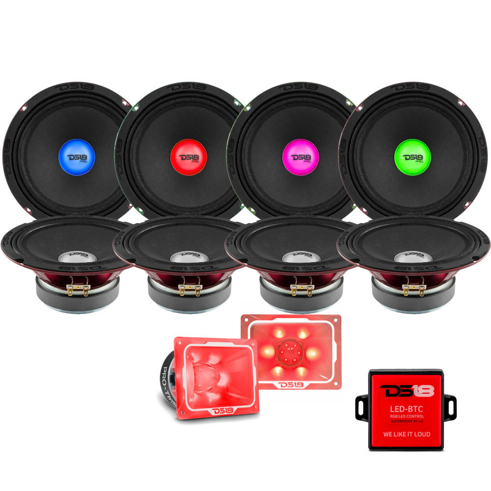8-pack DS18 PRO-X8.4RGBCAP med PRO-TW5L, SPL-kit med RGB LED-belysning